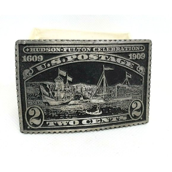 Hudson-Fulton Celebration 1609-1909 U.S Postage 2 Cents Solid Pewter Belt Buckle - Picture 1 of 10